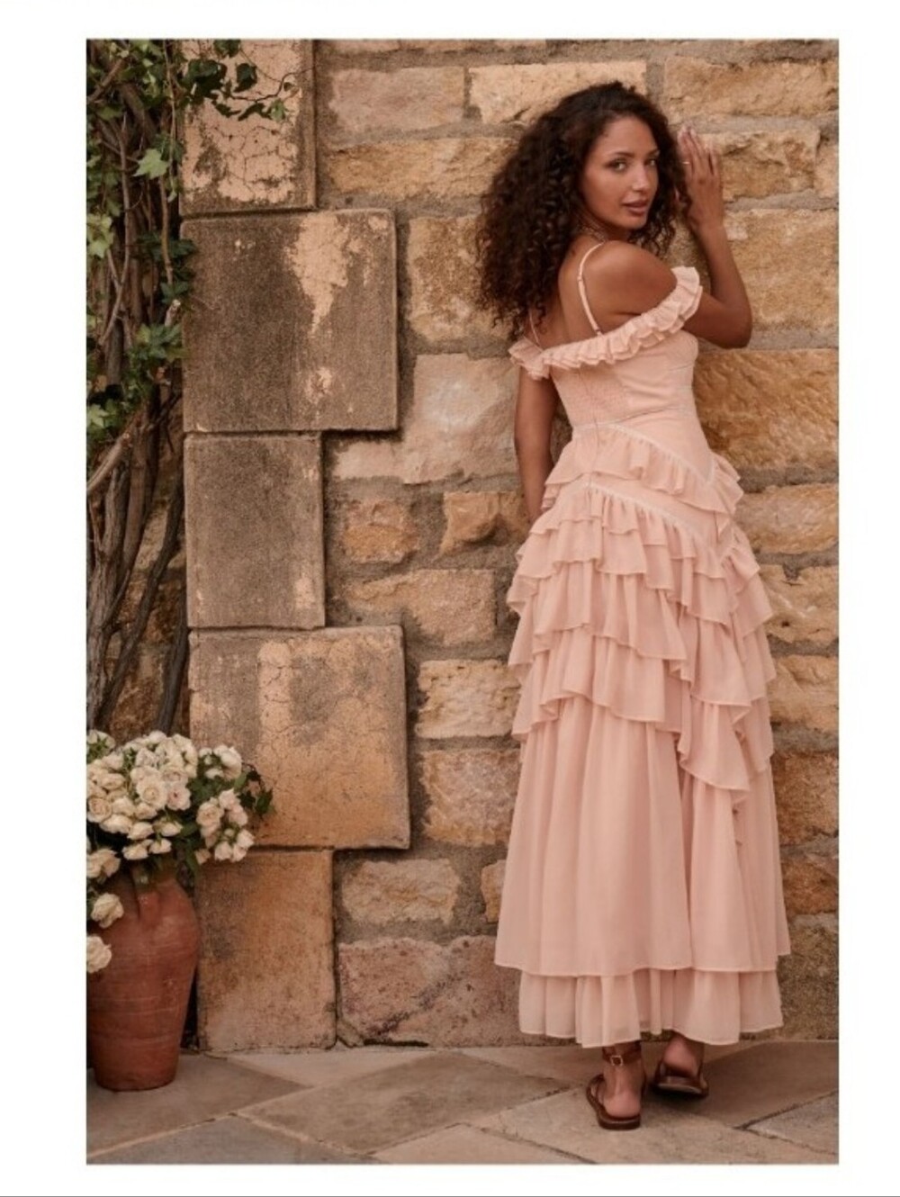 Altar'd State Dusty Rose Ruffle Maxi Dress